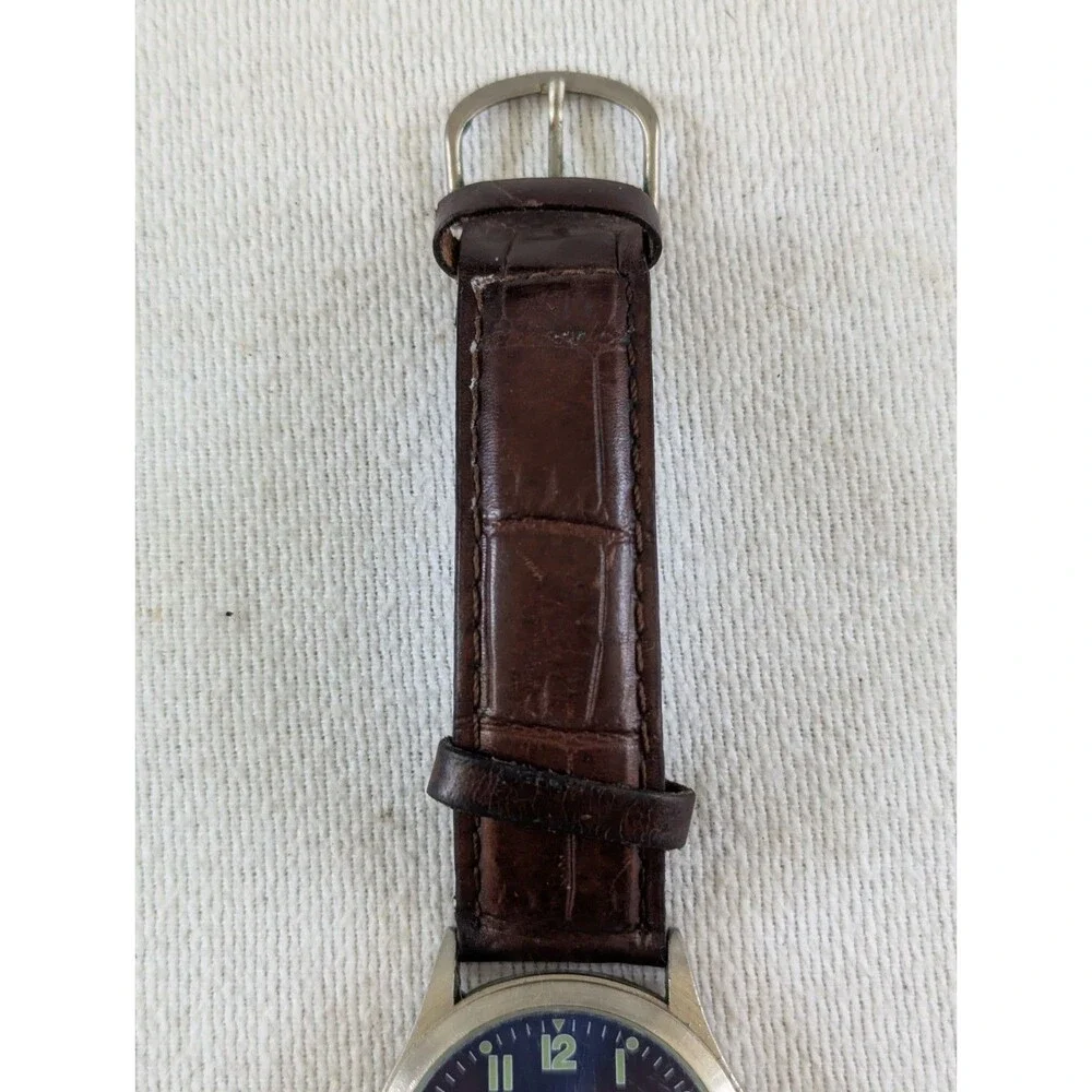 Essex Men's Blue Dial Field Watch Brown Leather Strap Quartz 36815FM (w Battery)